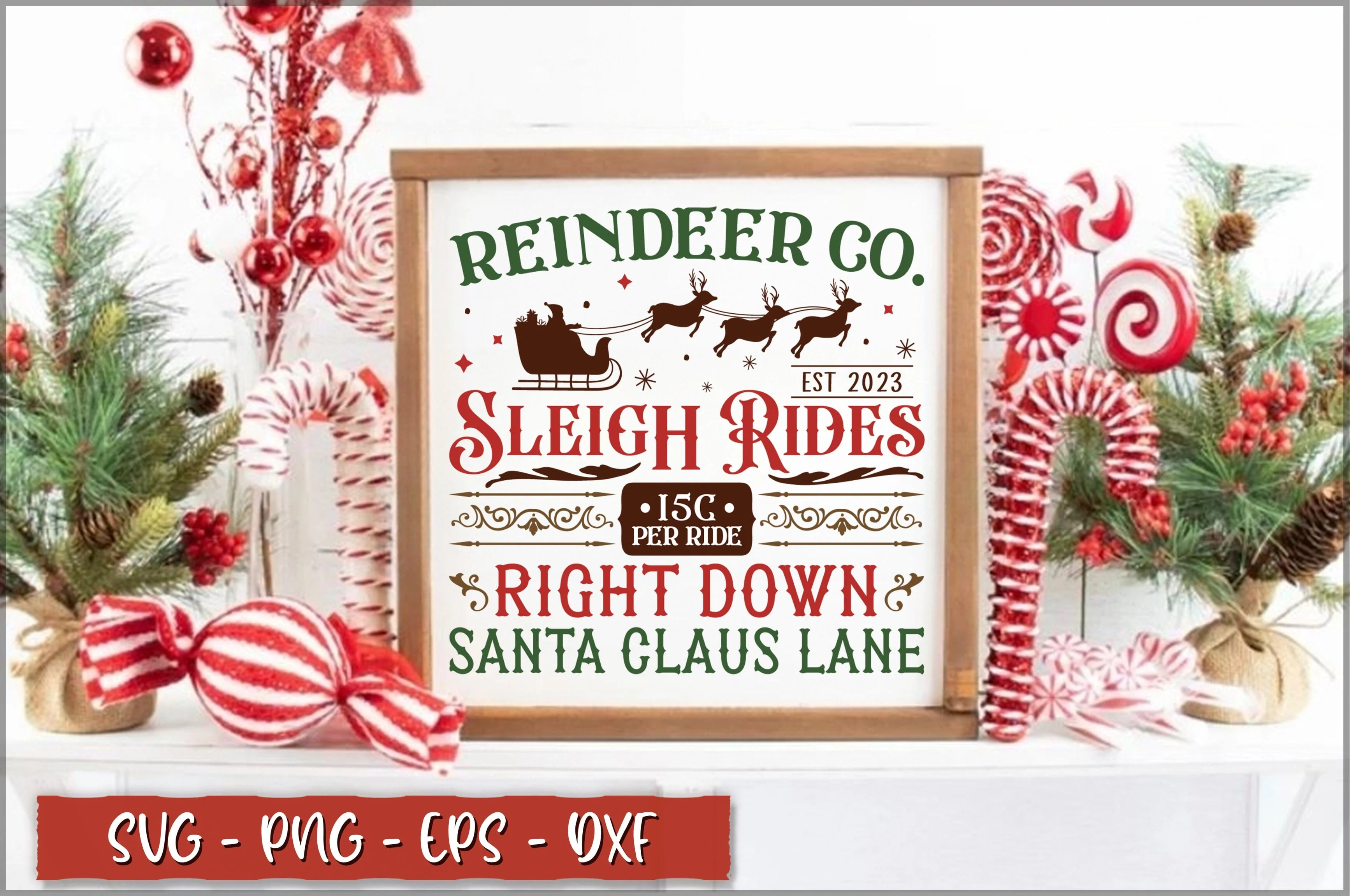Reindeer co. sleigh rides 15c per ride est 2023 right down santa claus lane Sign SVG