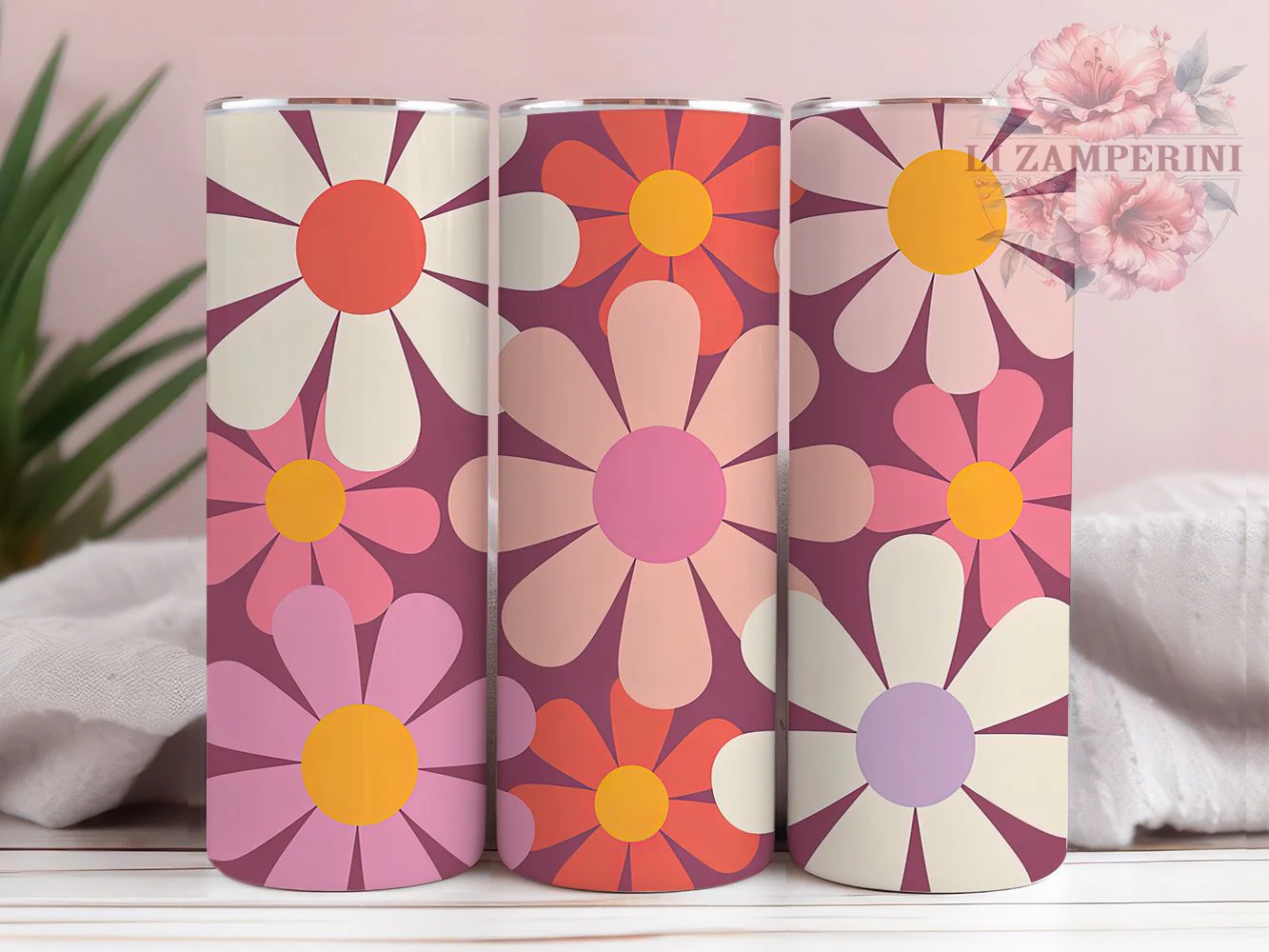 Retro Doodle Daisy Tumbler, Doodle Daisy, Floral Pattern, Vintage Style, Whimsical Art, 20Oz Tumbler, Sublimation Wrap