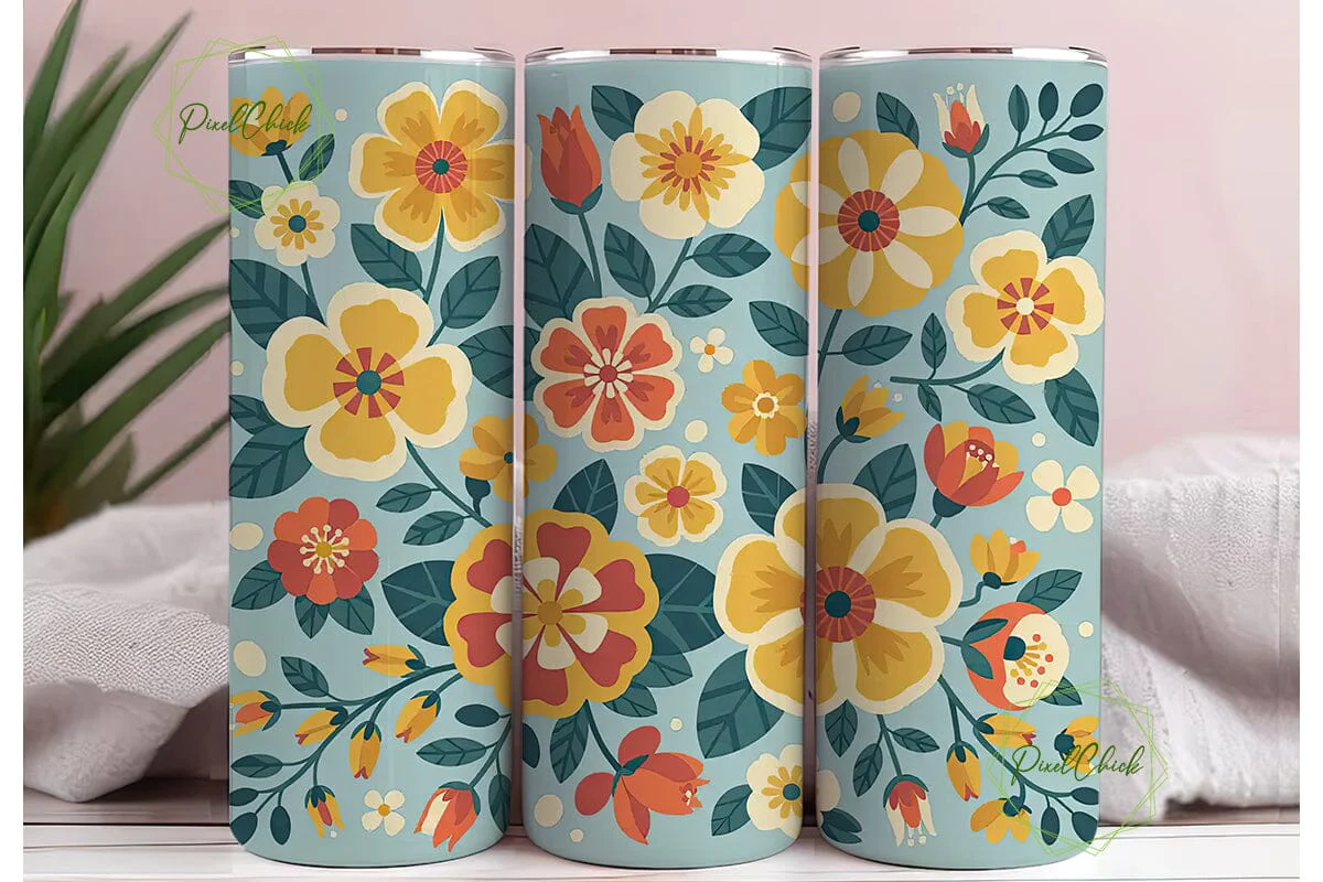 Retro Floral 20oz Tumbler Wrap - Image 3