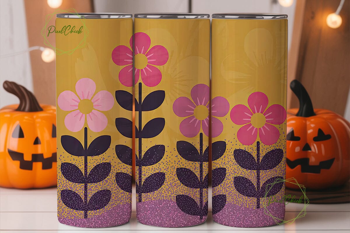 Retro Floral Glitter 20oz Tumbler Wrap - Image 2