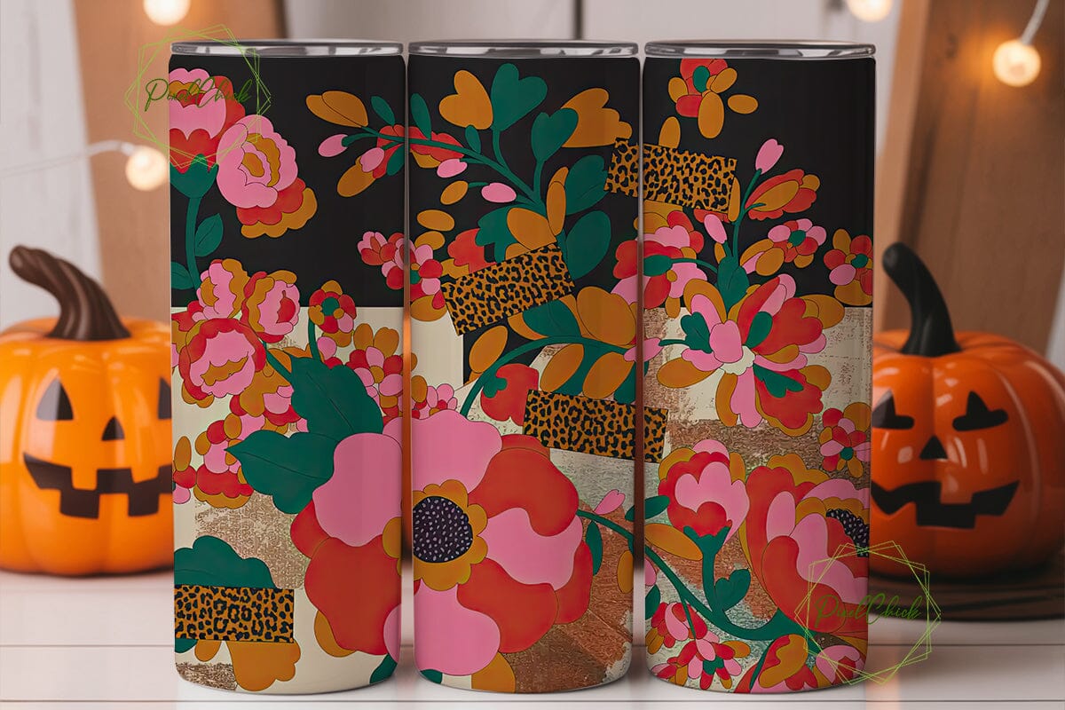 Retro Floral Patchwork 20oz Tumbler Wrap - Image 2