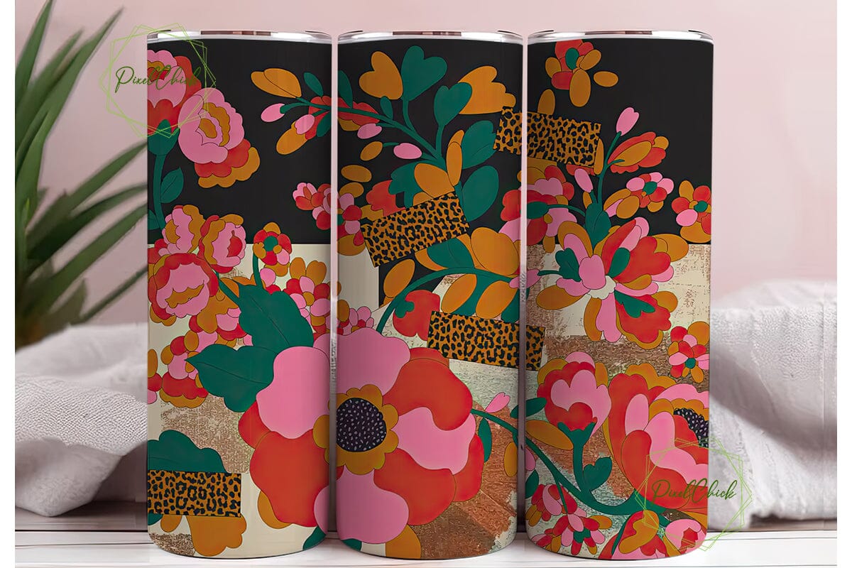 Retro Floral Patchwork 20oz Tumbler Wrap - Image 3