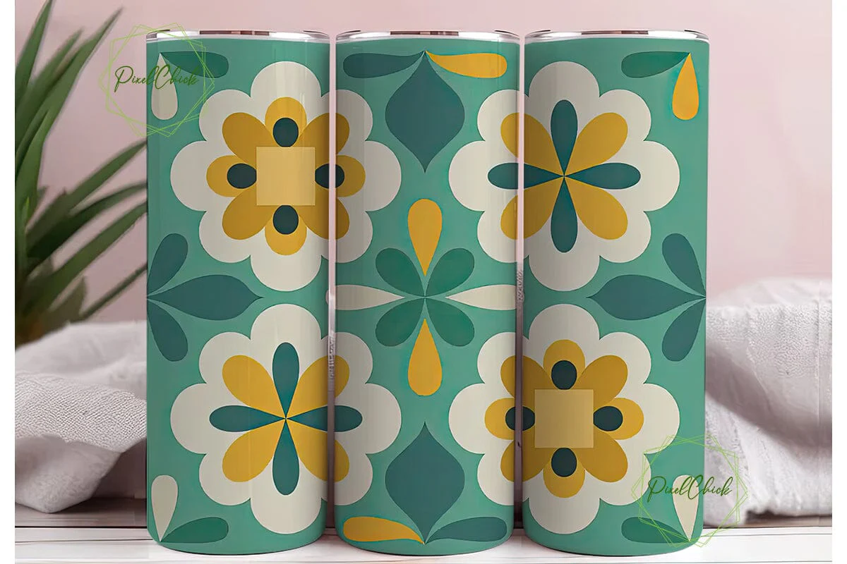 Retro Floral Tumbler Wrap PNG - Image 3