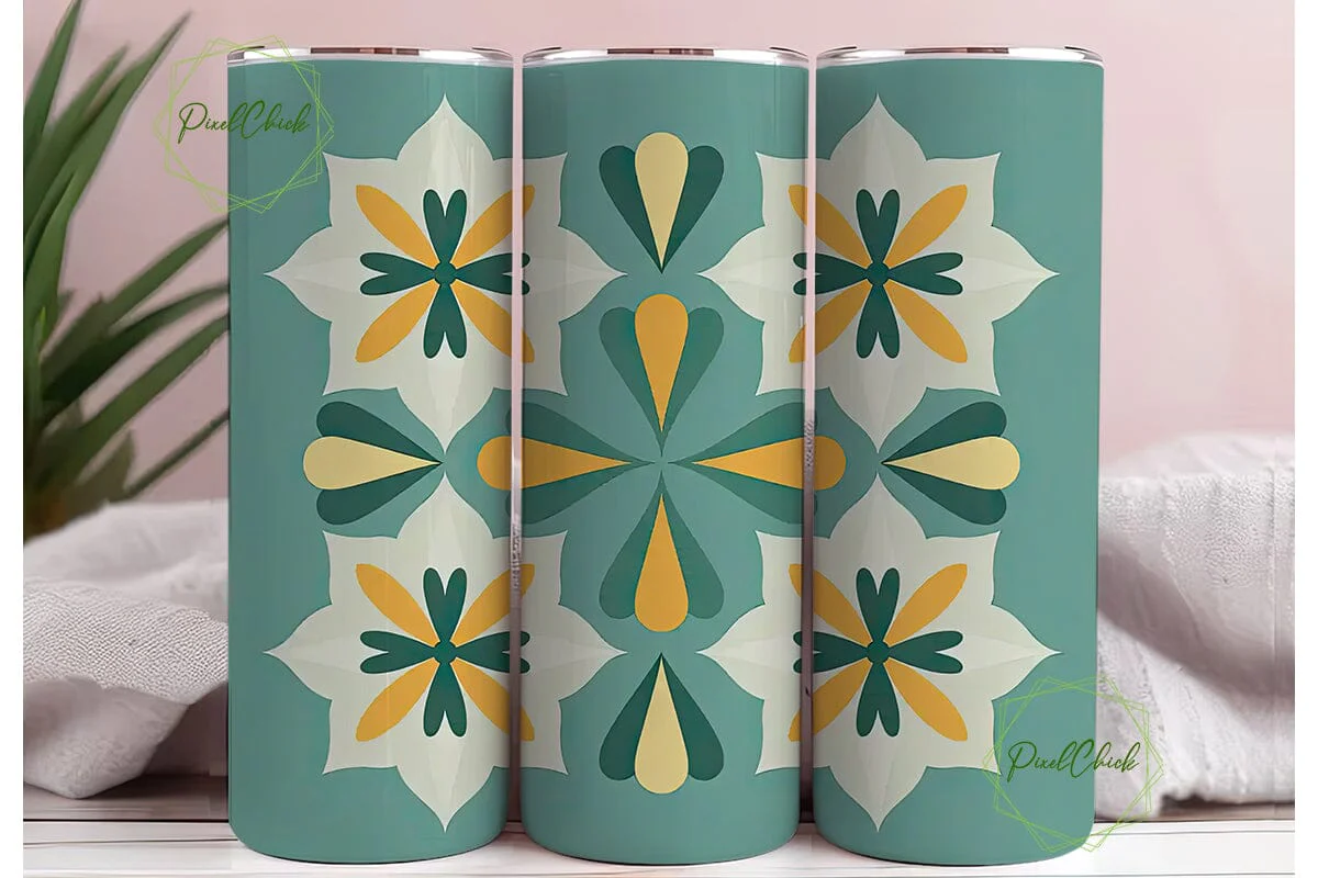 Retro Floral Tumbler Wrap PNG - Image 3