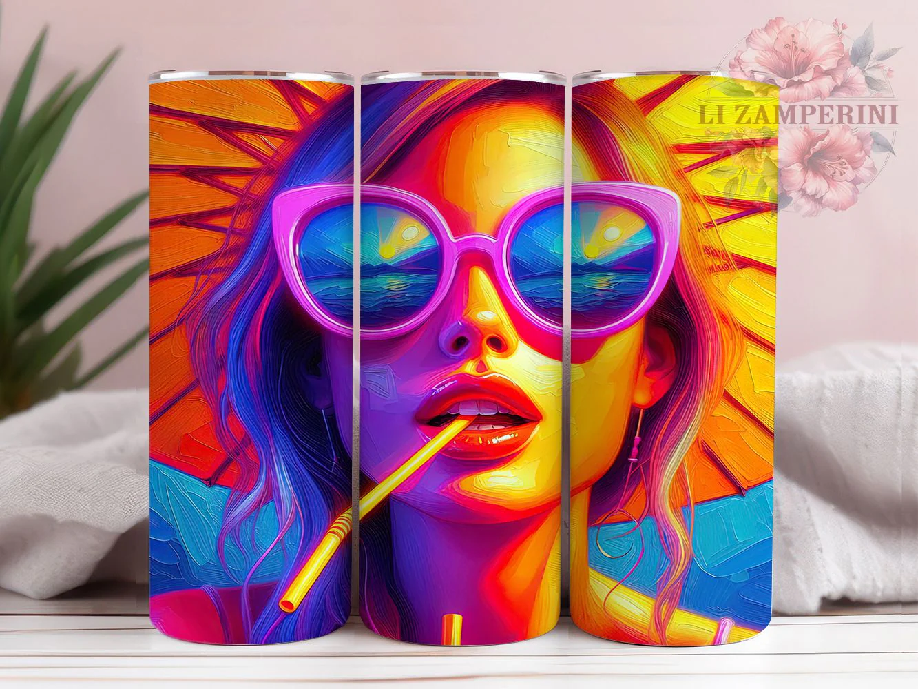 Retro Summer Vibrant Tumbler, Retro Summer, Stylish Woman, Vintage Theme, Bright Design, Tumbler Wrap, Sublimation Design