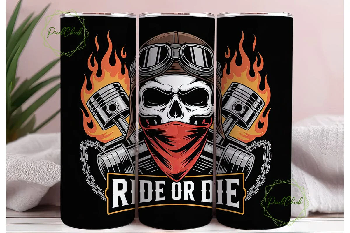 Ride or Die Biker Skull 20oz Tumbler - Image 3