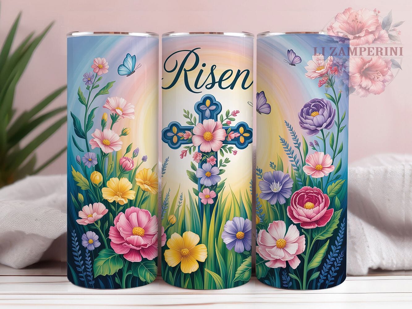 Risen Cross Butterfly Faith Tumbler, Floral Butterfly Tumbler, Christian Cross Wrap, Whimsical Butterfly Wrap, Faith Easter Wrap, Sublimation Design, Trendy Gift Idea