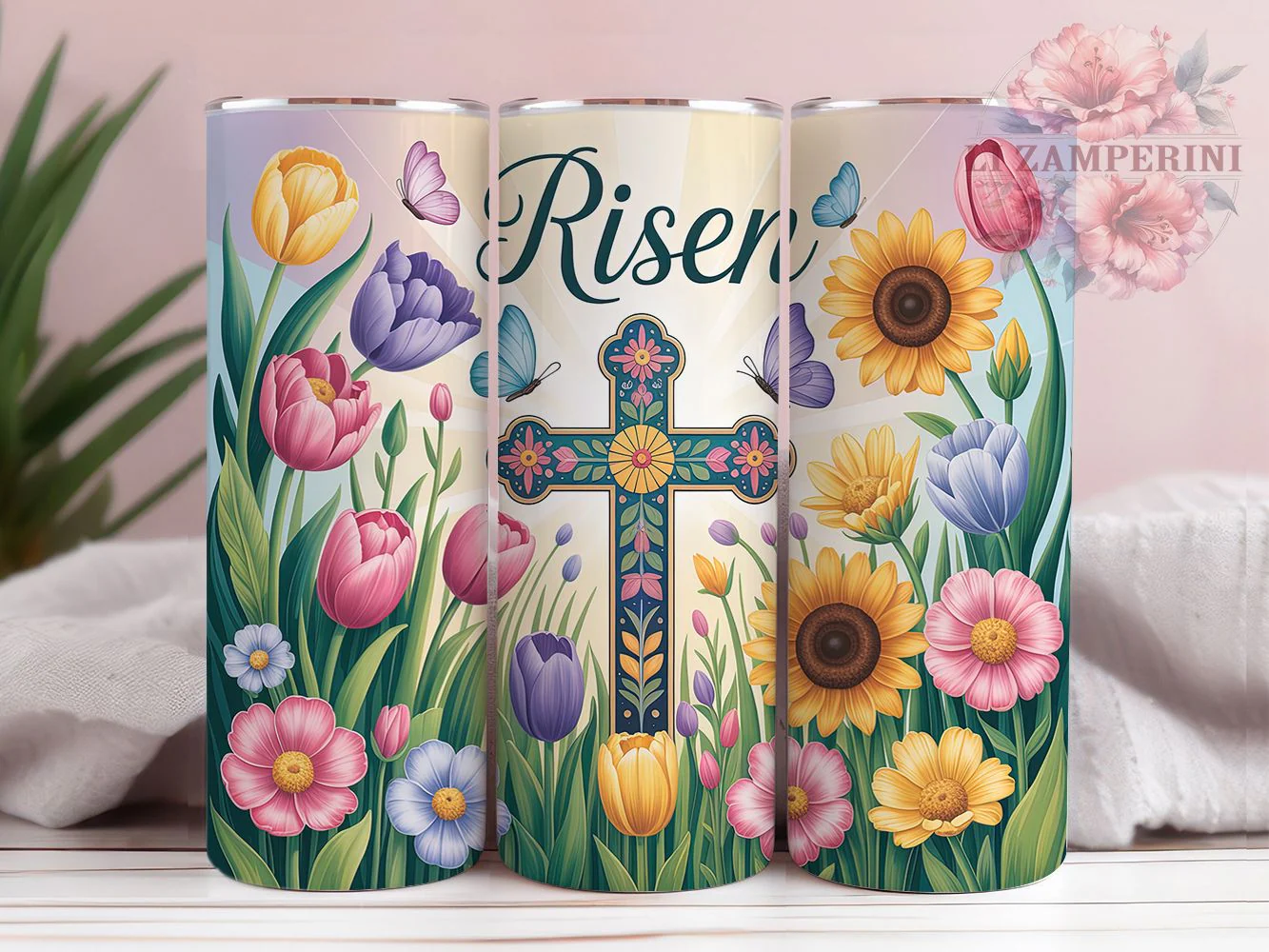 Risen Cross Butterfly Faith Tumbler, Floral Butterfly Tumbler, Christian Cross Wrap, Whimsical Butterfly Wrap, Faith Easter Wrap, Sublimation Design, Trendy Gift Idea