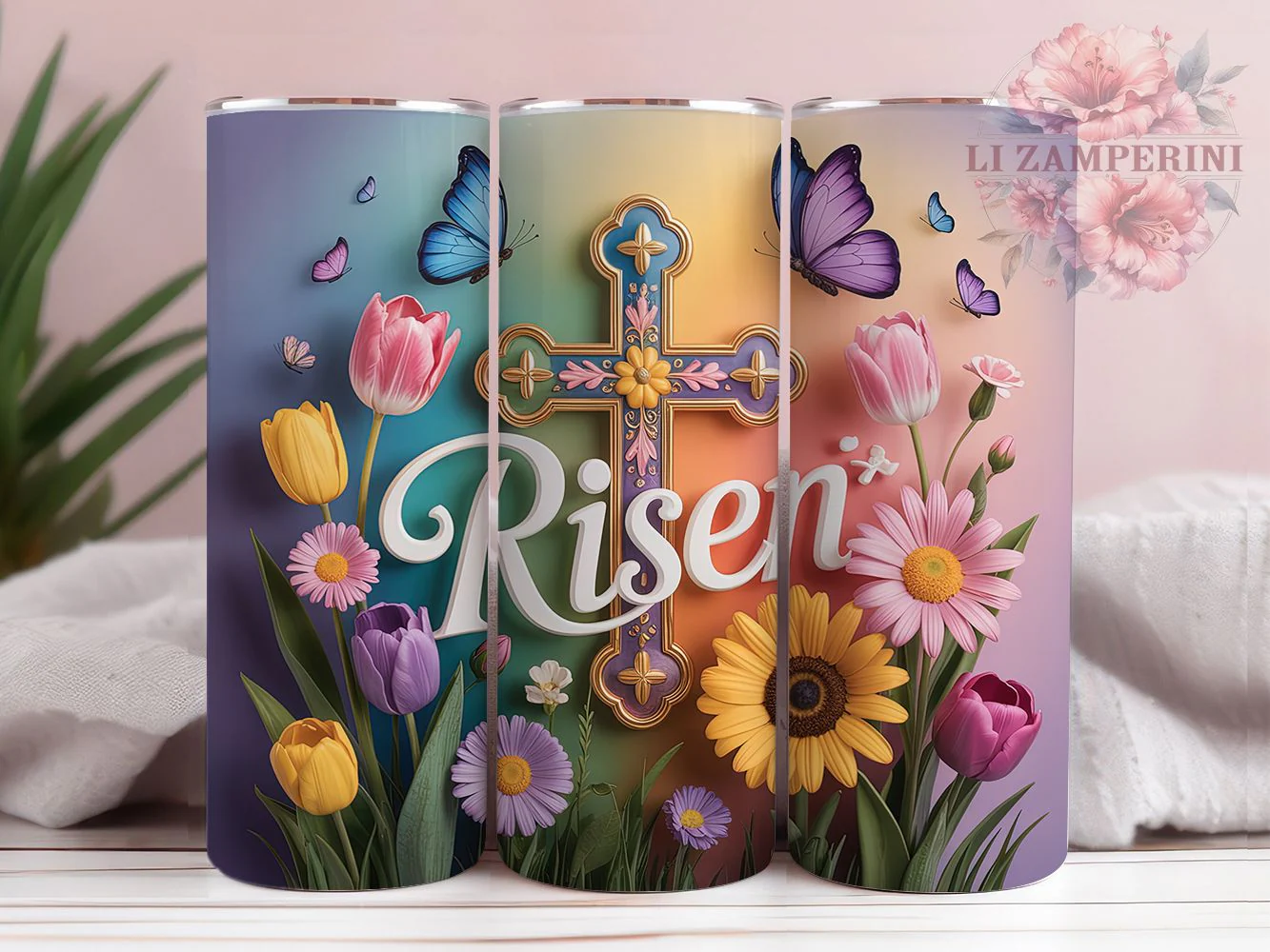 Risen Cross Butterfly Faith Tumbler, Floral Butterfly Tumbler, Christian Cross Wrap, Whimsical Butterfly Wrap, Faith Easter Wrap, Sublimation Design, Trendy Gift Idea
