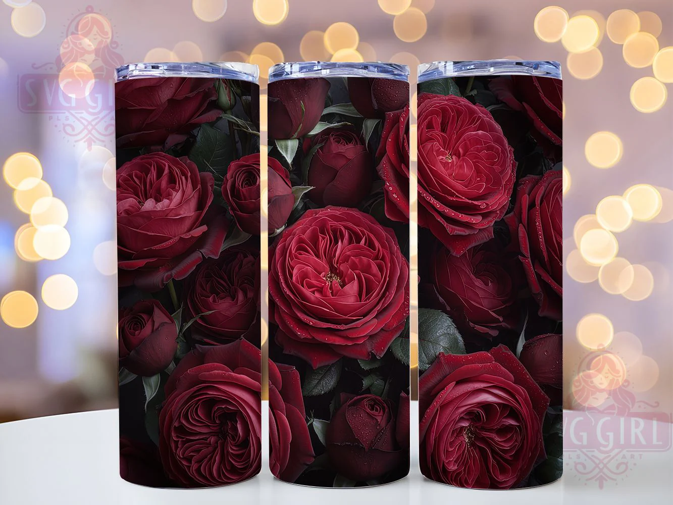 Romantic Red Rose Tumbler, Seamless Bloom Wrap, Romantic Chic Style, Elegant Garden Design, Classic Floral Motif, Artistic Botanical Print, Vibrant Nature Theme, 20Oz Tumbler, Sublimation