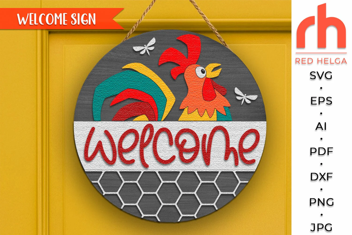 Rooster Door Sign SVG, Layered Farmhouse Hanger Cut File - Image 2