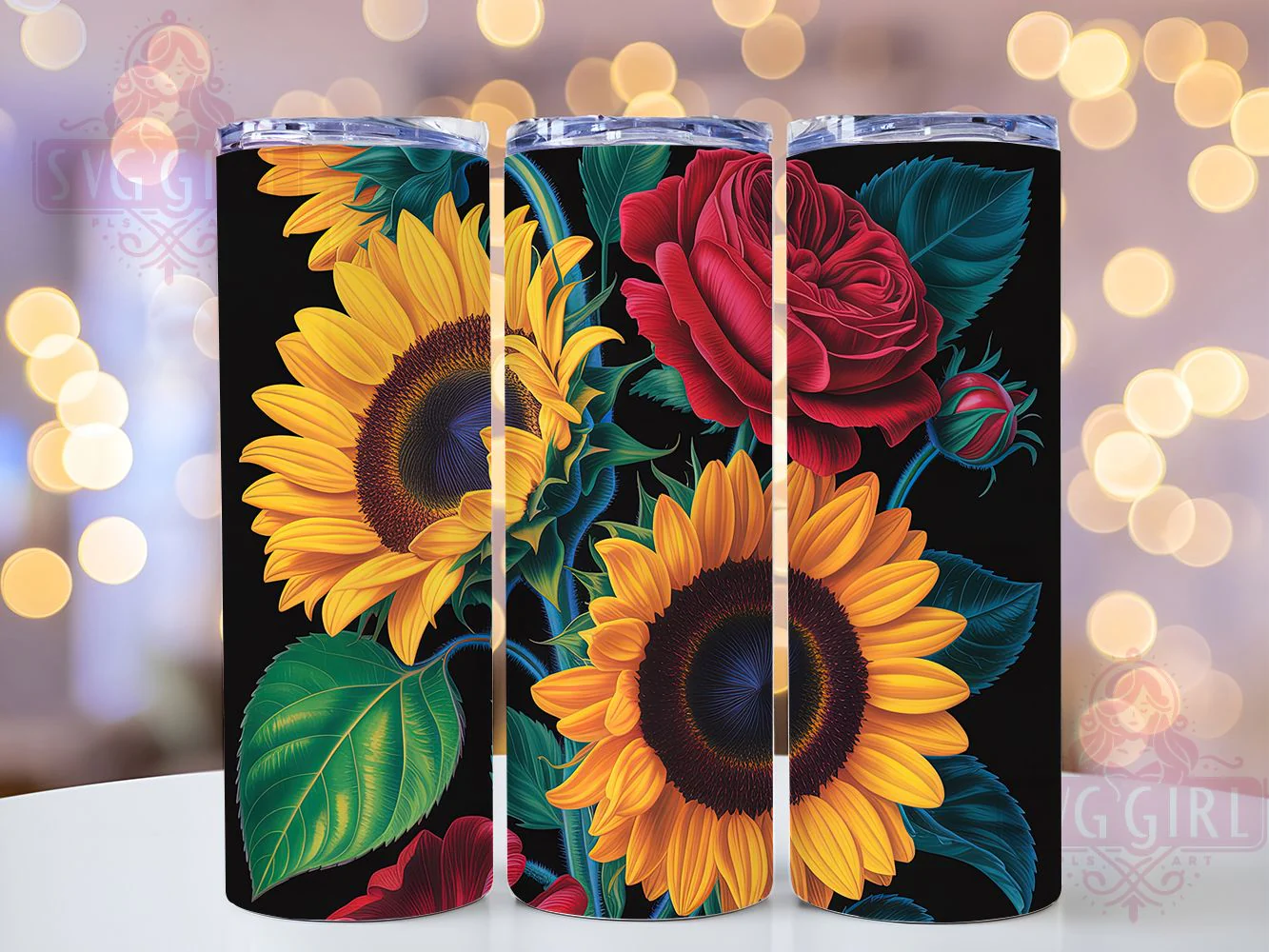Roses & Sunflowers Floral Tumbler Wrap, Sunflowers, Floral Art, Colorful Design, Nature Theme, Tumbler Wrap, Sublimation Design