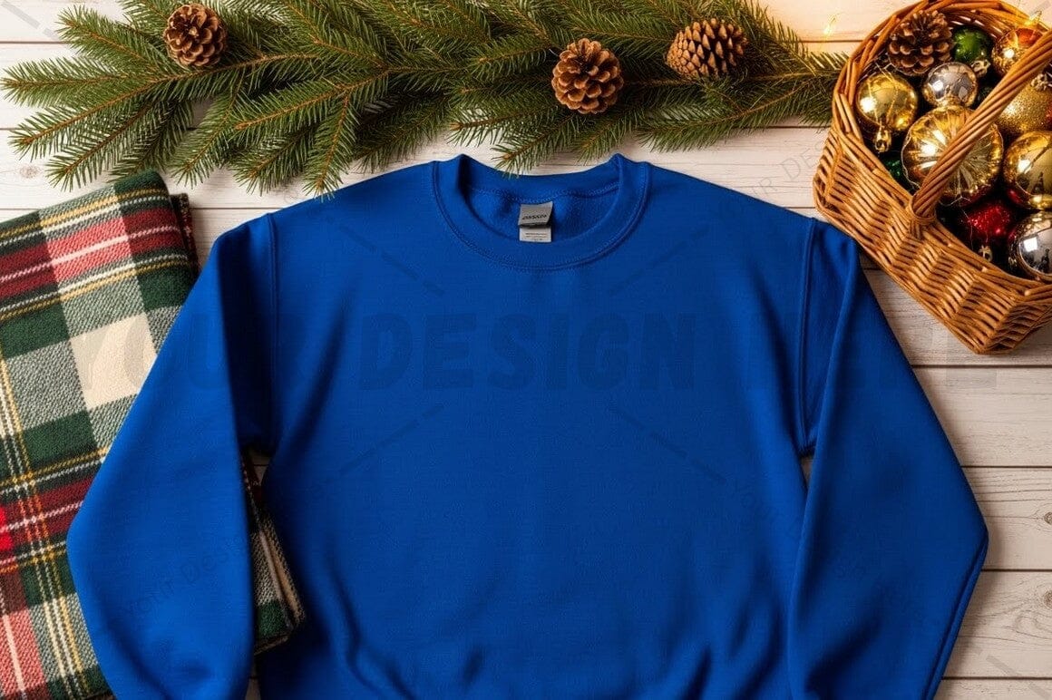 Royal blue t-shirt mockup with holiday decorations