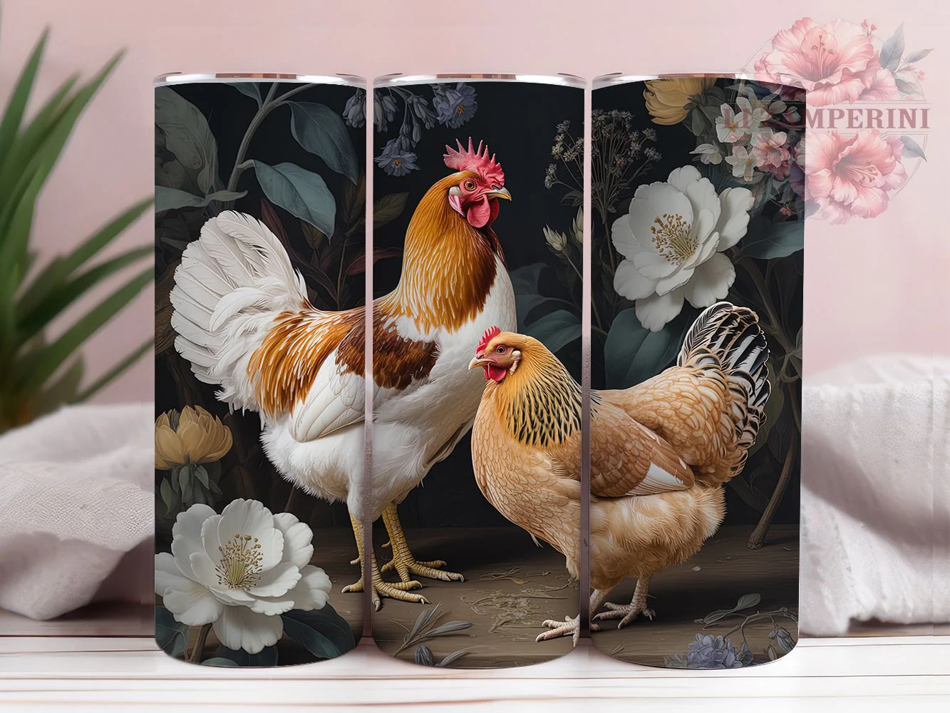 Rustic Country Rooster Tumbler, Farm Theme, Rustic Style, Country Design, Vibrant Pattern, 20Oz Tumbler, Sublimation Wrap