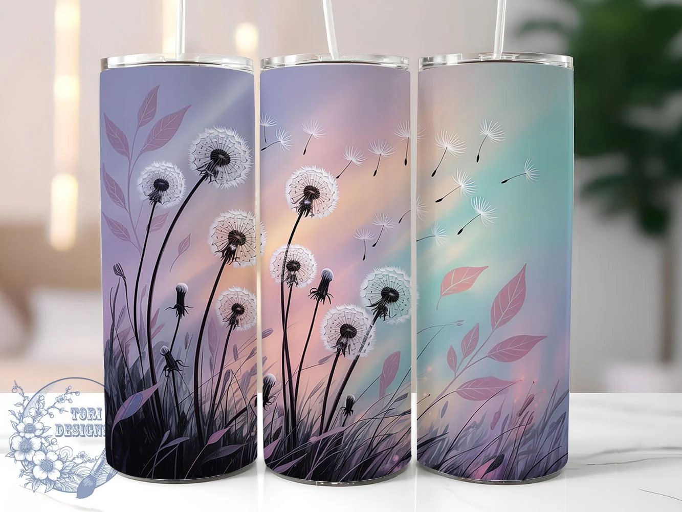 Rustic Dandelion Floral Tumbler, Spring Flower Tumbler, Stylish 20oz Wrap, Sublimation Design, Trendy Gift Idea, Rustic Dandelion Wrap, Botanical Floral Tumbler