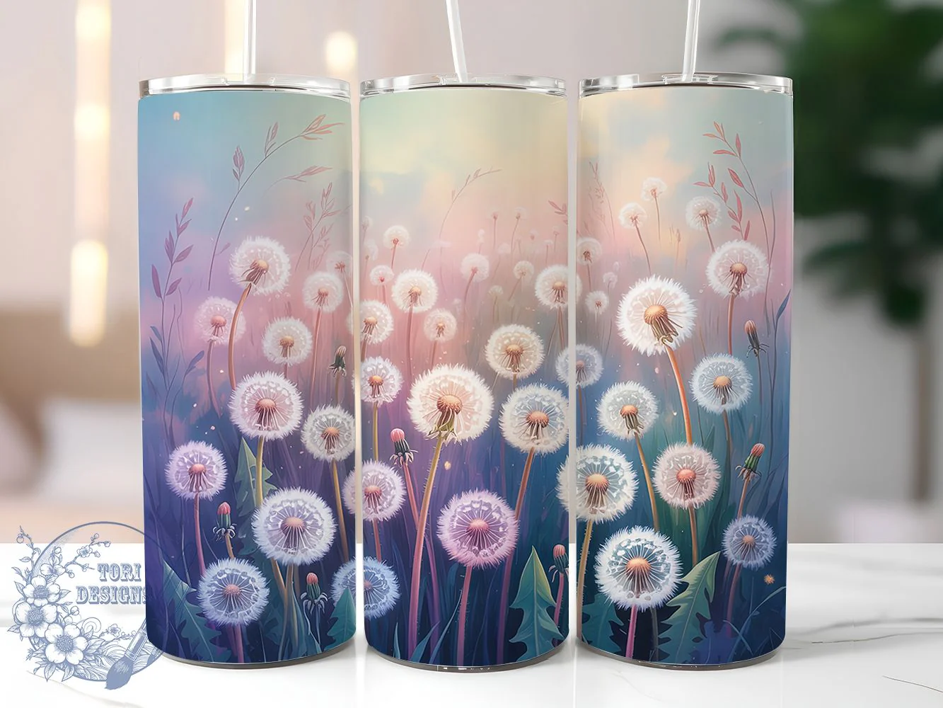 Rustic Dandelion Floral Tumbler, Spring Flower Tumbler, Stylish 20oz Wrap, Sublimation Design, Trendy Gift Idea, Rustic Dandelion Wrap, Botanical Floral Tumbler