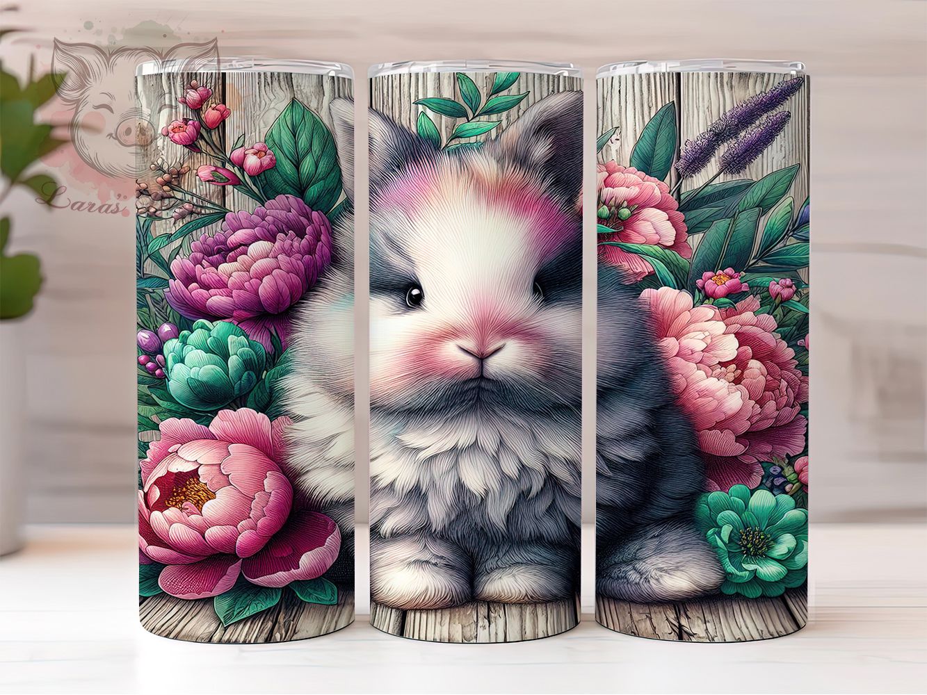 Rustic Farmhouse Floral Bunny Tumbler, Floral Rabbit Tumbler, Farmhouse Bunny Wrap, Baby Rabbit Wrap, Stylish 20oz Wrap, Sublimation Design, Trendy Gift Idea