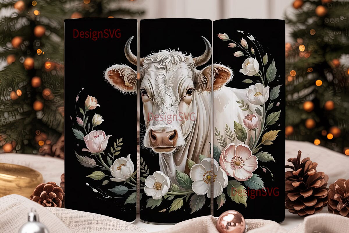 Rustic Floral Cow 20oz Tumbler Wrap - Image 2