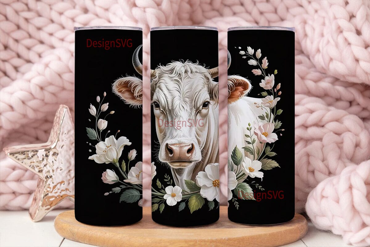 Rustic Floral Cow 20oz Tumbler Wrap