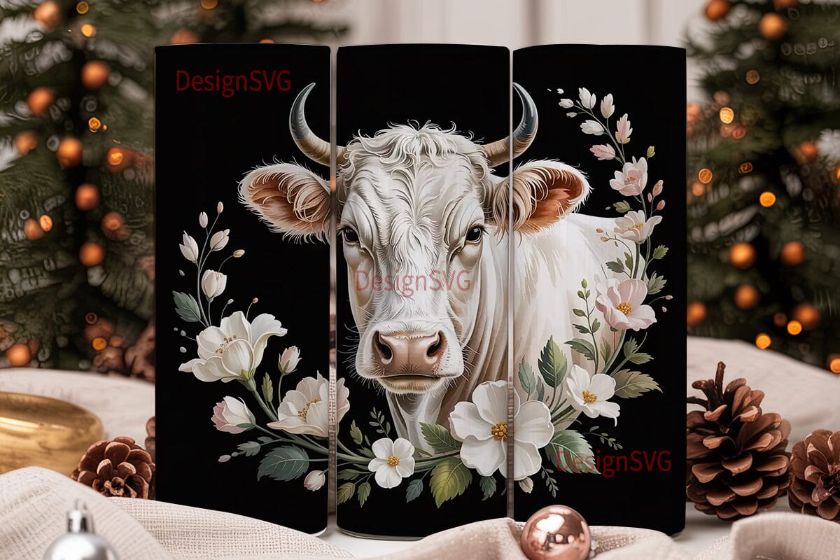 Rustic Floral Cow 20oz Tumbler Wrap - Image 2