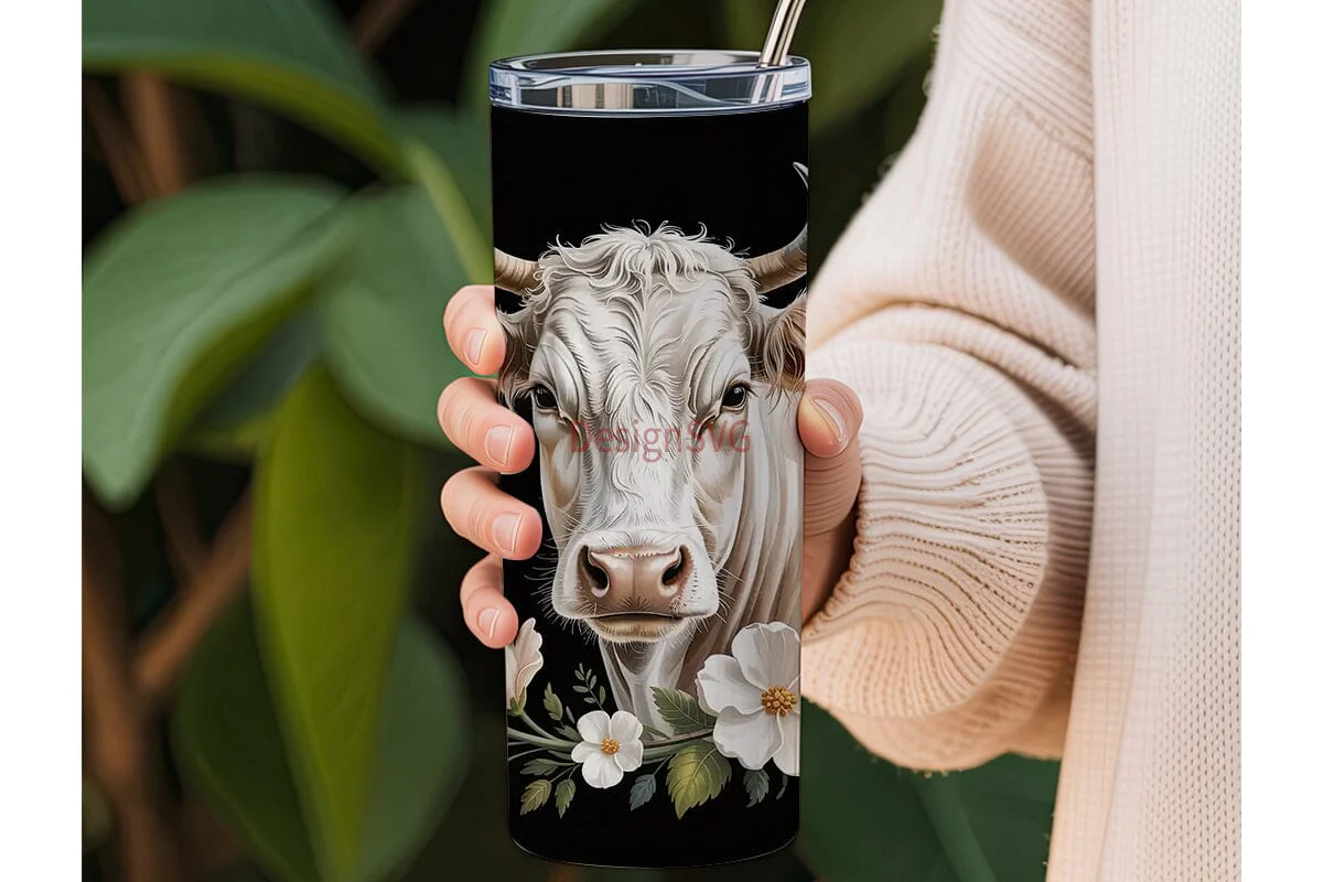 Rustic Floral Cow 20oz Tumbler Wrap - Image 3