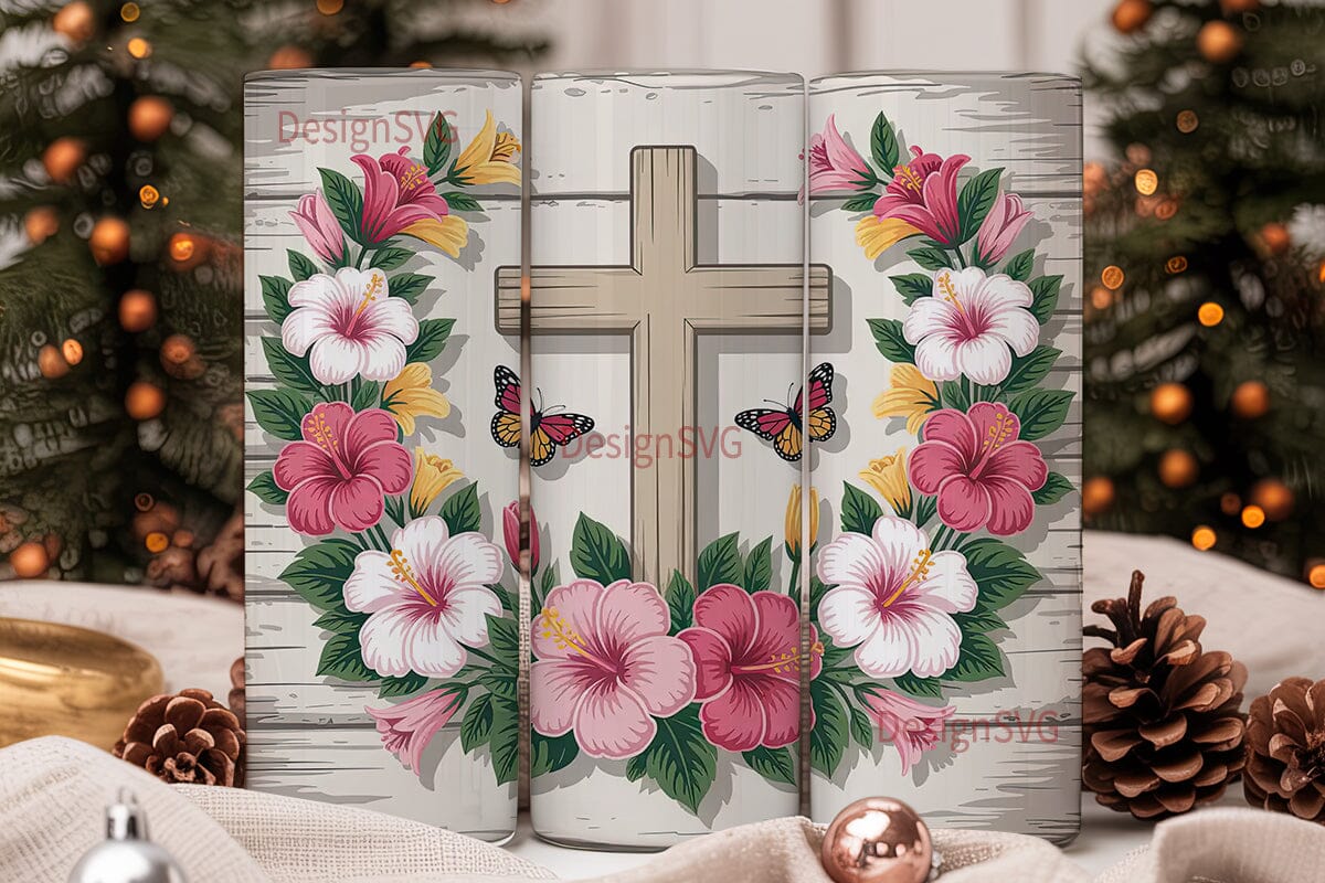 Rustic Floral Cross 20oz Tumbler Wrap - Image 2
