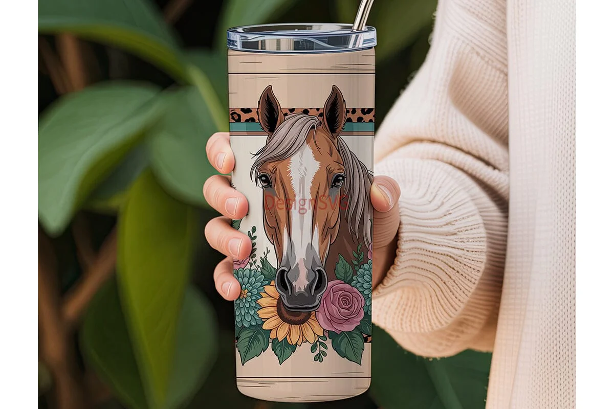Rustic Floral Horse 20oz Tumbler Wrap - Image 3