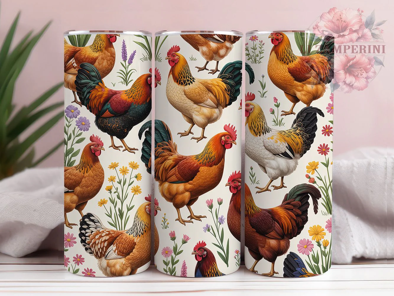 Rustic Floral Rooster Chicken Tumbler, Floral Farm Tumbler, Rustic Rooster Wrap, Whimsical Chicken Wrap, Country Farm Animal Wrap, Sublimation Design, Trendy Gift Idea