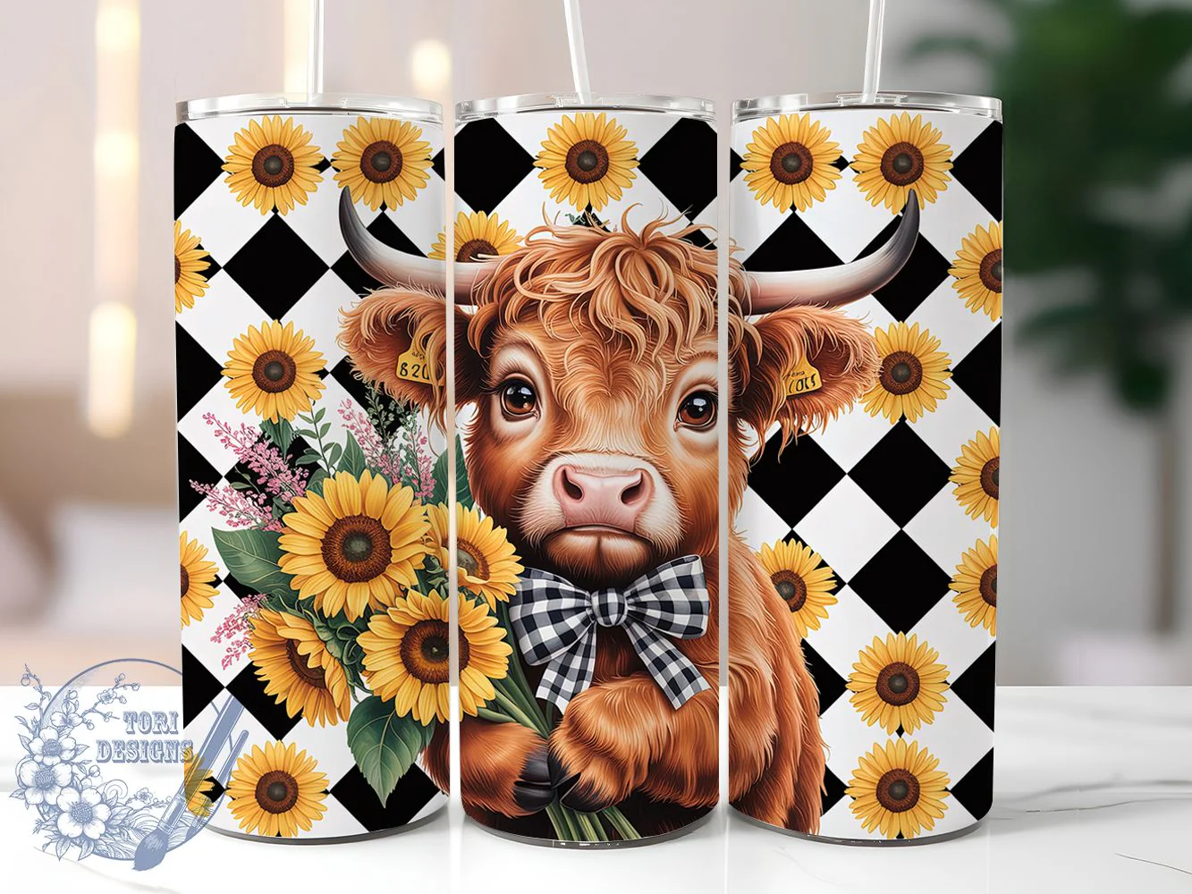 Rustic Sunflower Highland Cow Tumbler, Rustic Farmhouse Tumbler, Highland Cow Wrap, Whimsical Farm Wrap, Country Sunflower Wrap, Sublimation Design, Trendy Gift Idea