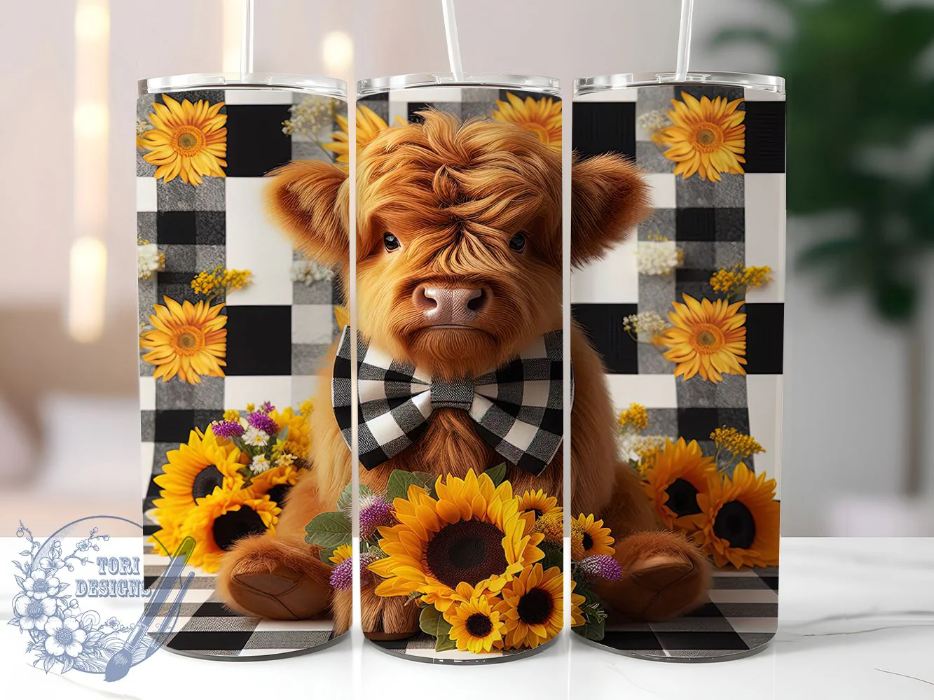 Rustic Sunflower Highland Cow Tumbler, Rustic Farmhouse Tumbler, Highland Cow Wrap, Whimsical Farm Wrap, Country Sunflower Wrap, Sublimation Design, Trendy Gift Idea