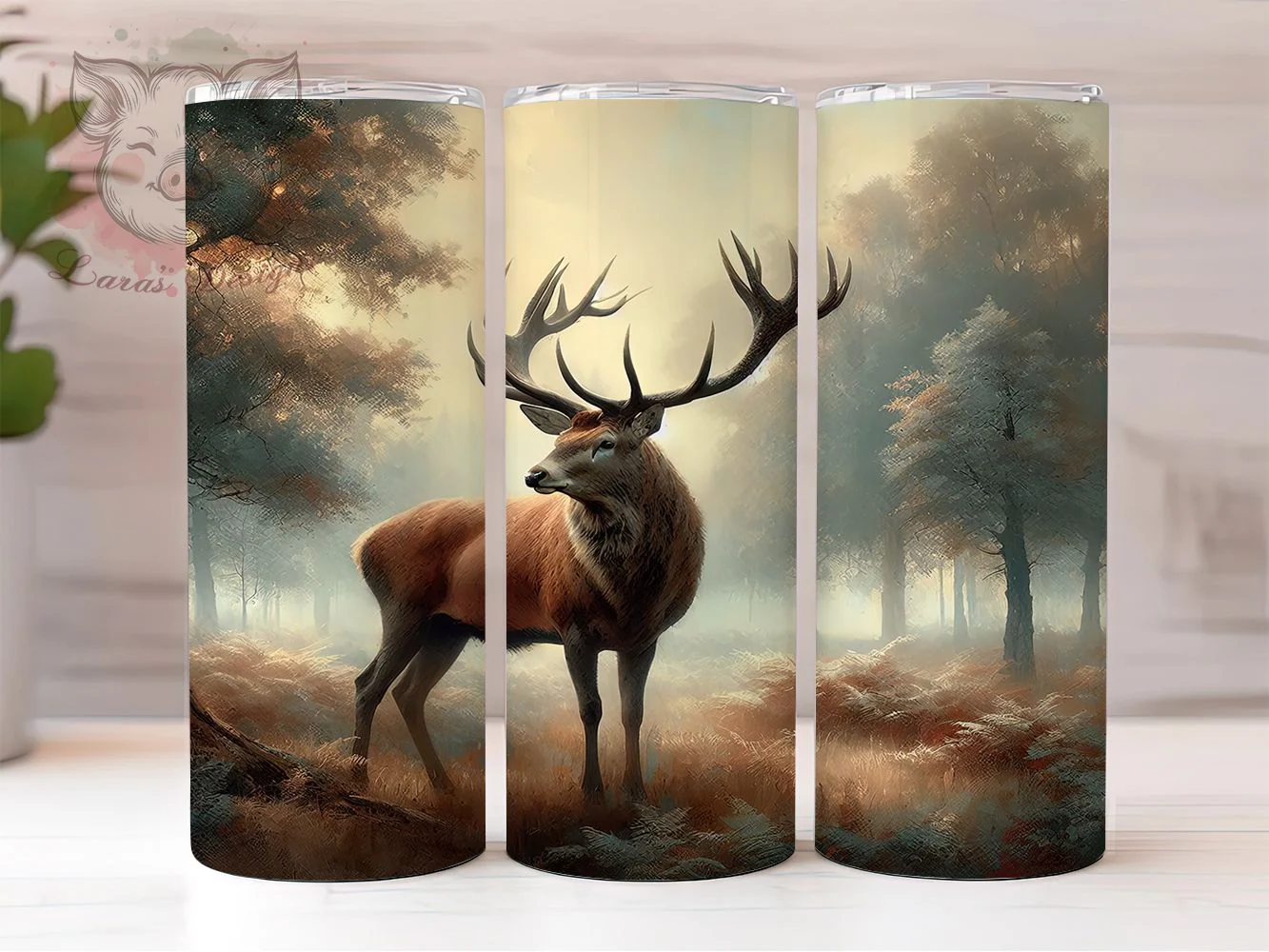 Rustic Woodland Deer Tumbler, Large Decoupage Theme, Wildlife Artistic Design, Rustic Nature Motif, Woodland Animal Print, Seamless Forest Style, Vibrant Outdoor Glow, 20Oz Tumbler