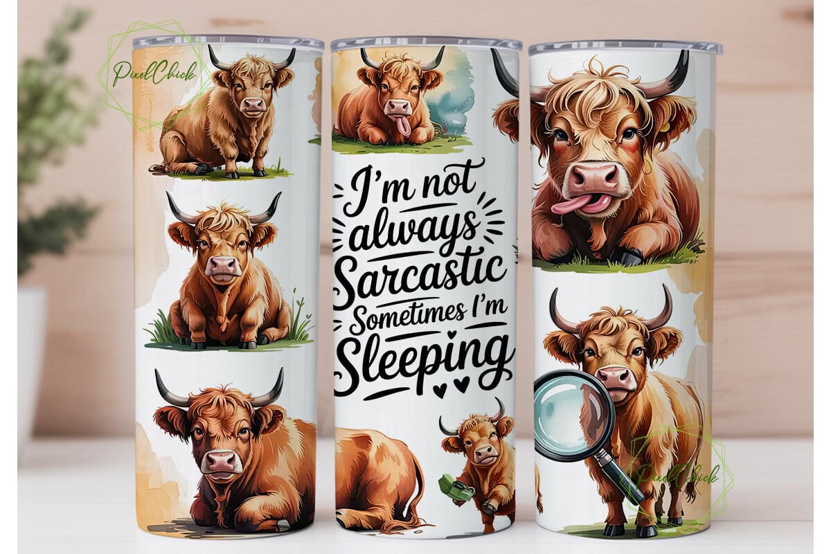 Sarcastic Highland Cow 20oz Tumbler Wrap - Image 2