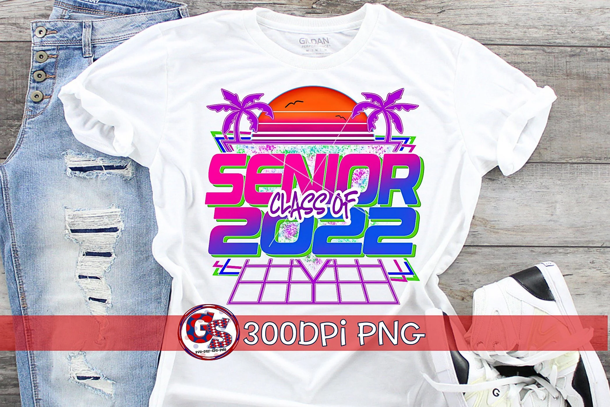 Senior Class of 2022 80's Sunset and Palms PNG for Sublimation