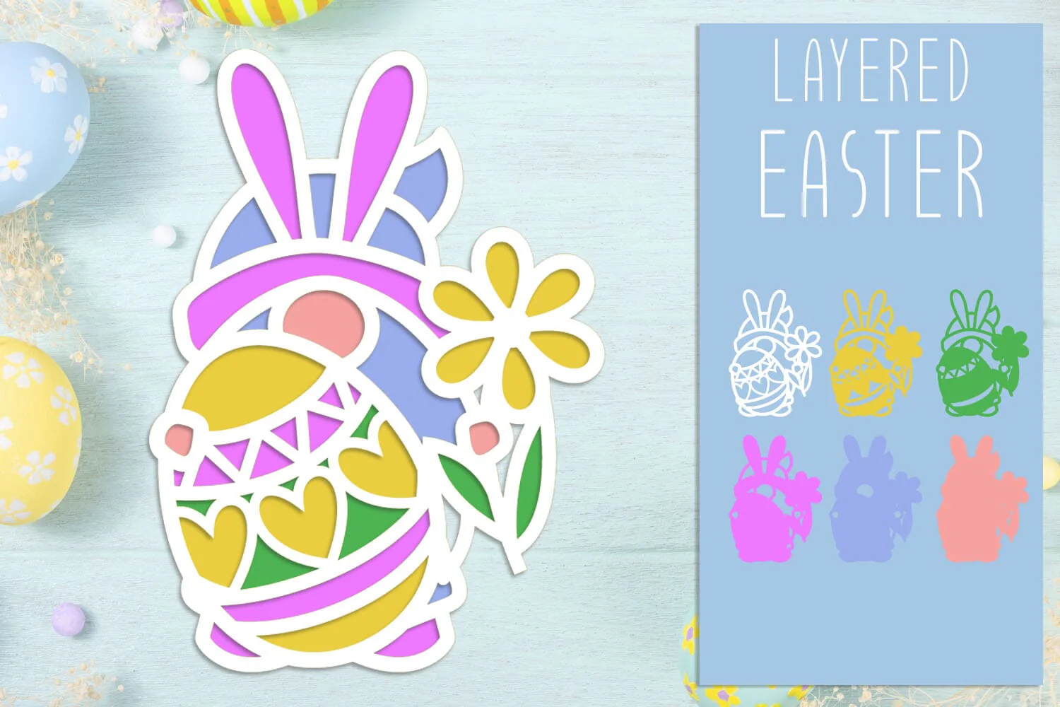 Set of Easter Ornaments Laser Cut, Layered Paper Craft Template - Image 3