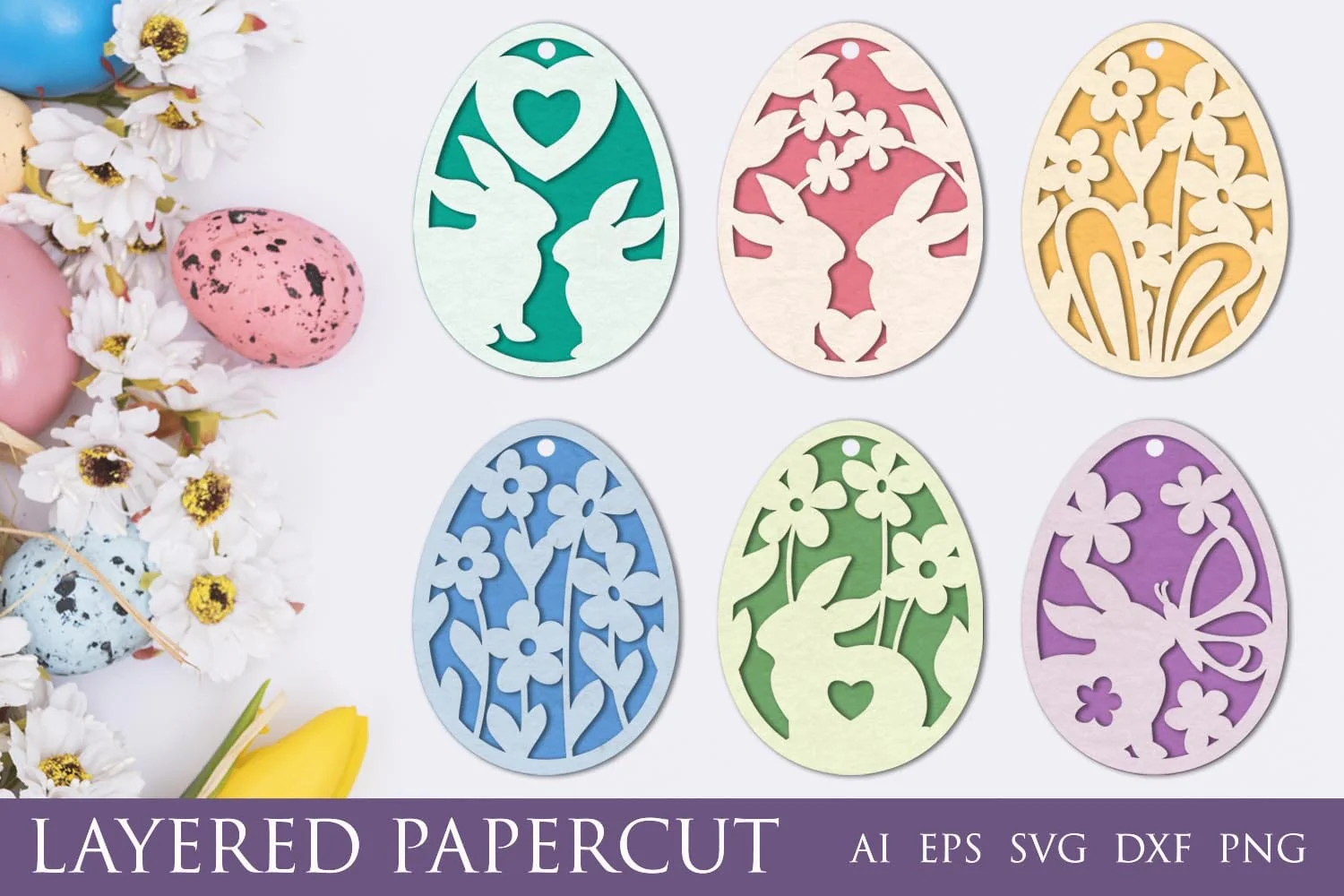 Set of Easter Ornaments Laser Cut, Layered Paper Craft Template - Image 5