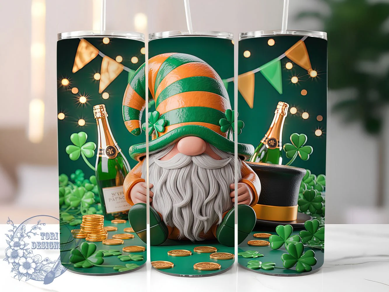 Shamrock Lucky Gnome Tumbler, Irish Gnome Tumbler, Stylish 20oz Wrap, Sublimation Design, Trendy Gift Idea, St. Patrick’s Wrap, Lucky Irish Gnome Tumbler