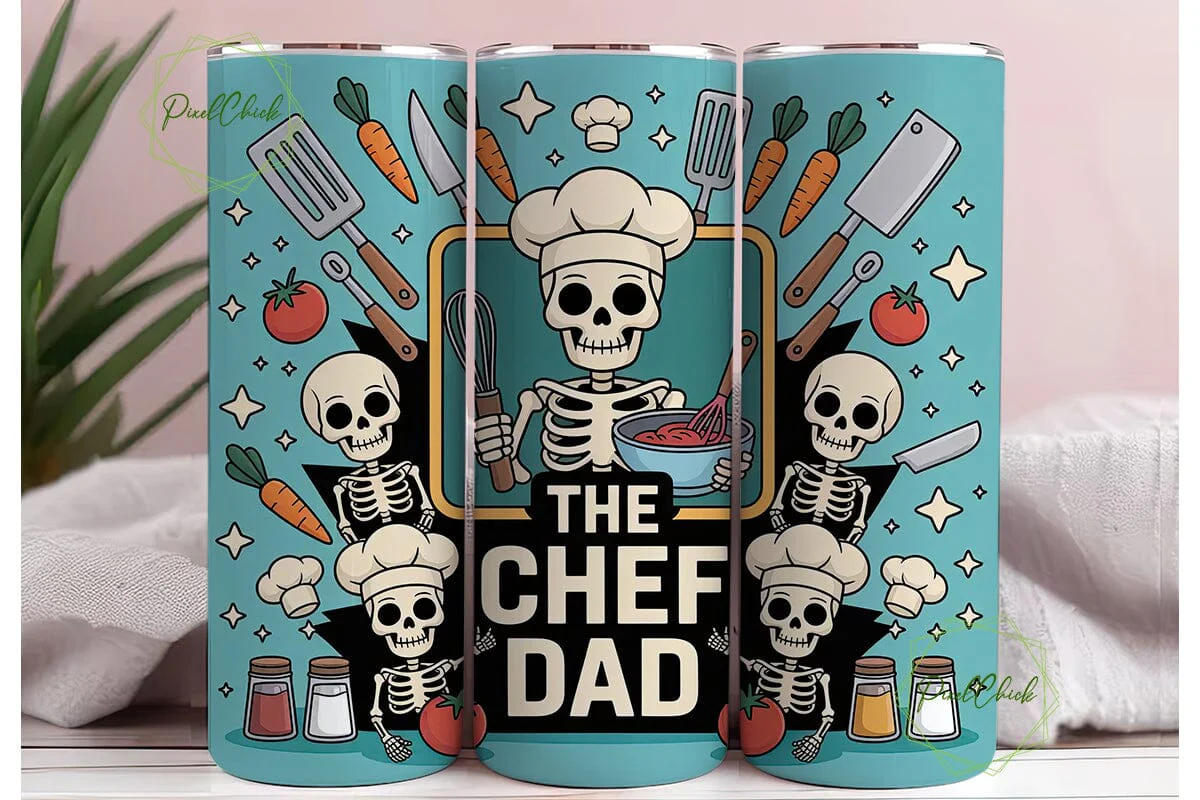 Skeleton Chef Dad 20oz Tumbler Wrap - Image 3
