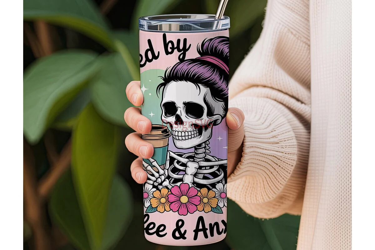 Skeleton Coffee & Anxiety 20oz Tumbler - Image 3