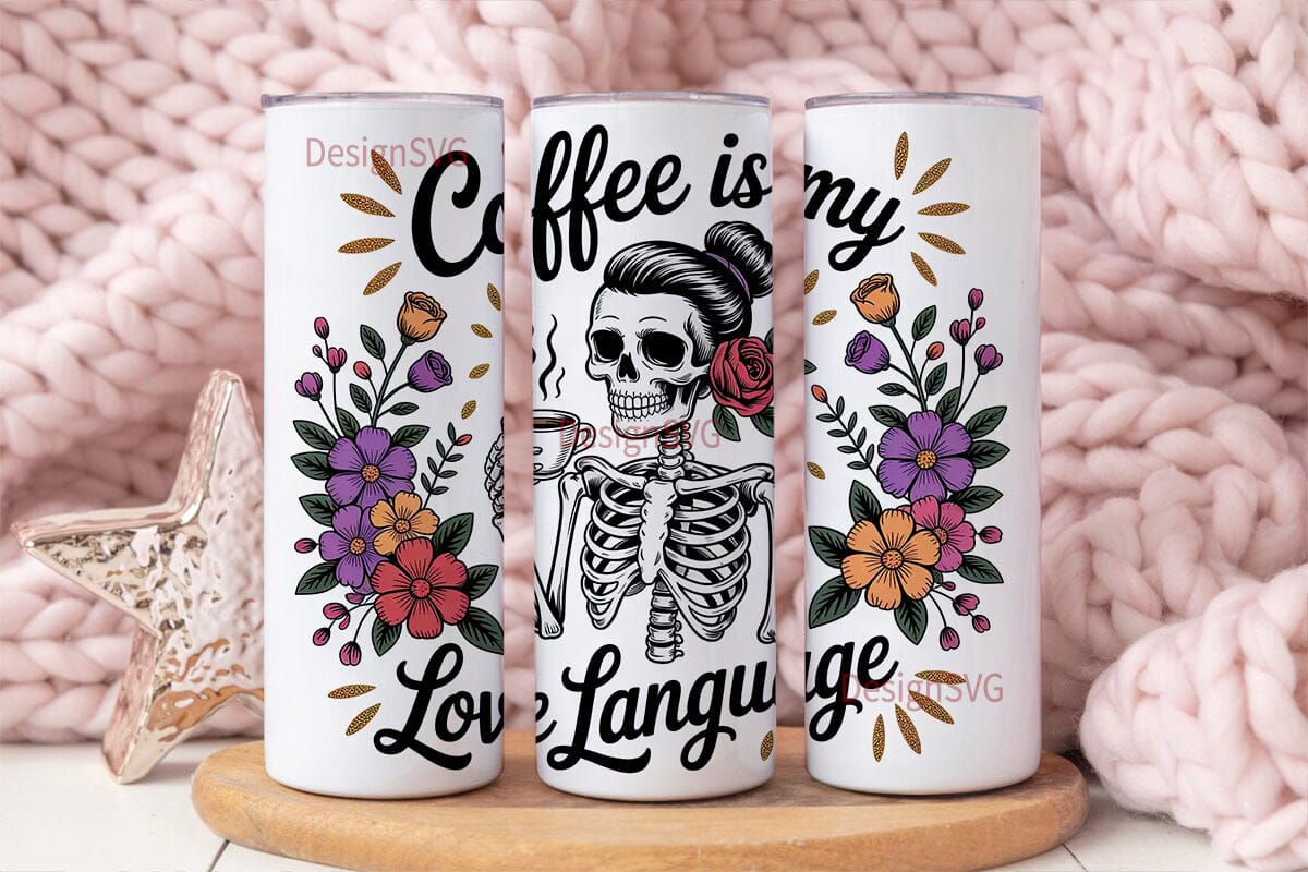 Skeleton Coffee Love 20oz Tumbler Wrap