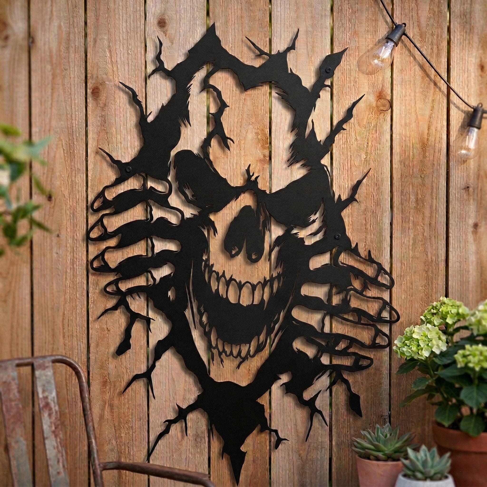 Skull Breaking Through Wall SVG, Horror Skull Laser Cut File, Skull Metal Wall Art SVG, Skeleton Hands Wall Crack SVG, Cnc Plasma Cut Dxf - Image 4