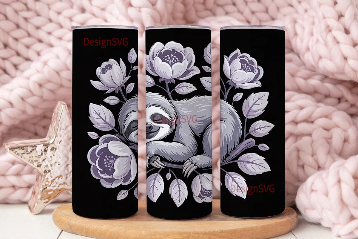Sleeping Sloth & Flowers 20oz Tumbler