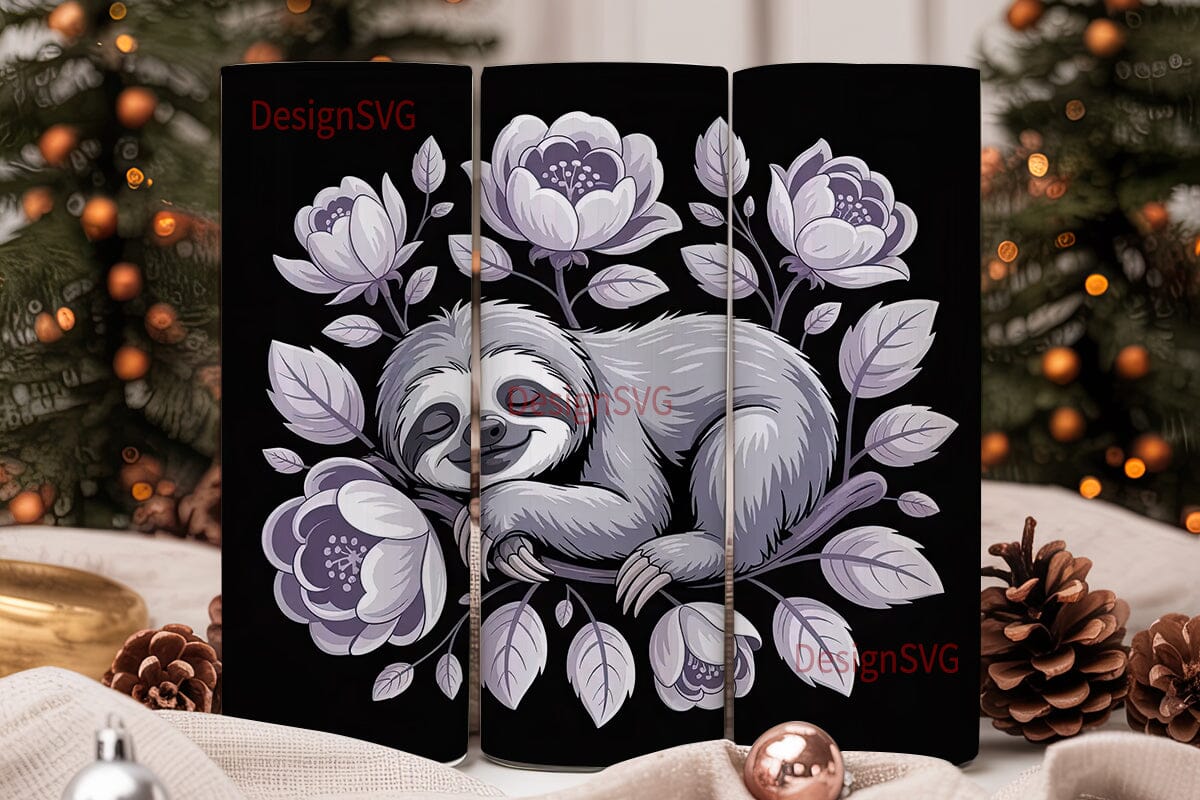 Sleeping Sloth & Flowers 20oz Tumbler - Image 2