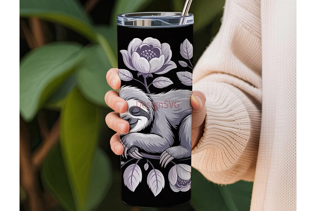 Sleeping Sloth & Flowers 20oz Tumbler - Image 3