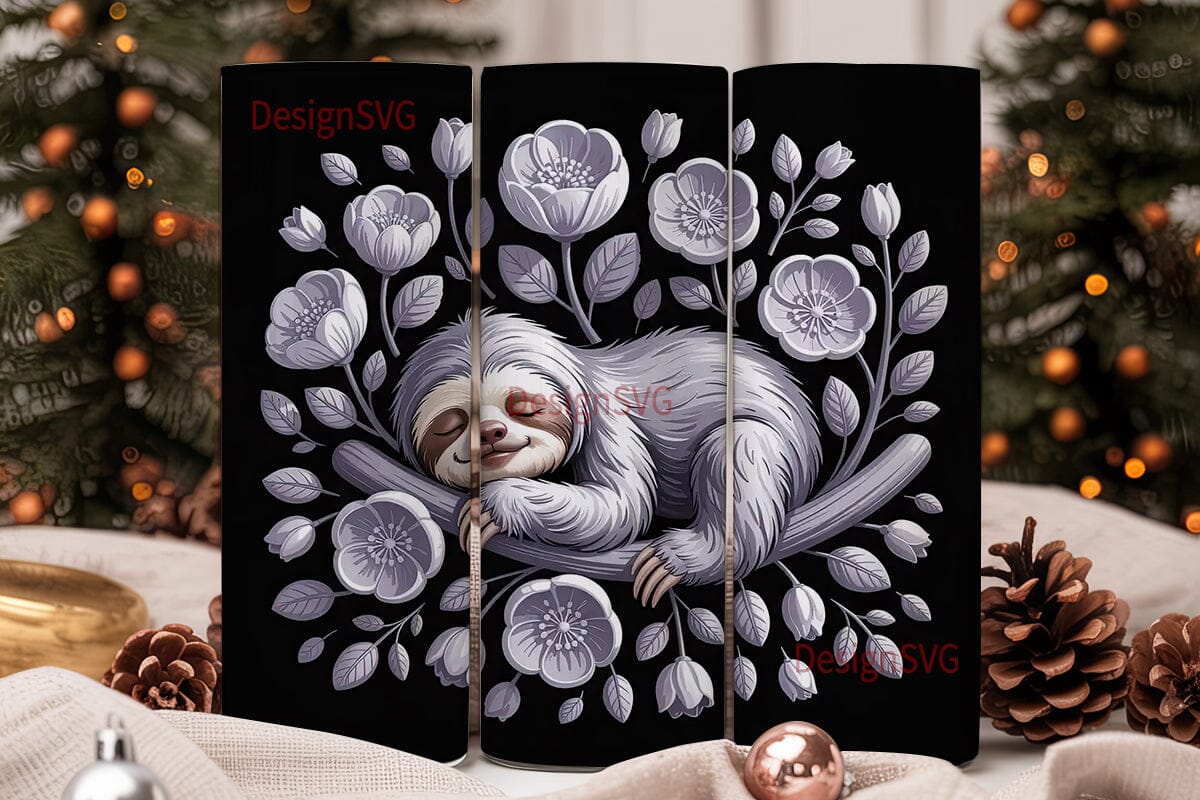 Sleeping Sloth & Flowers 20oz Tumbler - Image 2