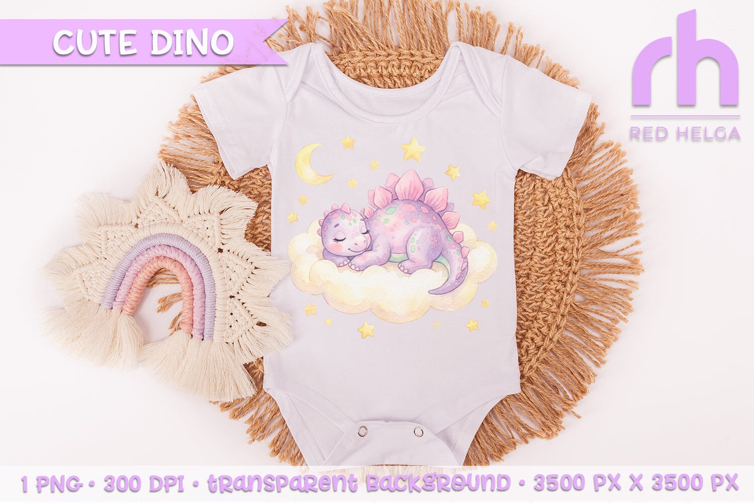 Sleeping Watercolor Dinosaur Clipart PNG, Nursery Art, Baby Shower Decor - Image 4