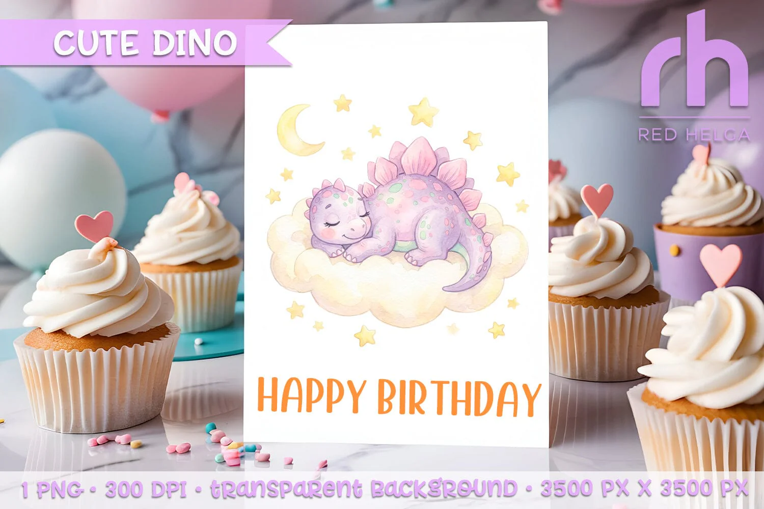 Sleeping Watercolor Dinosaur Clipart PNG, Nursery Art, Baby Shower Decor - Image 5