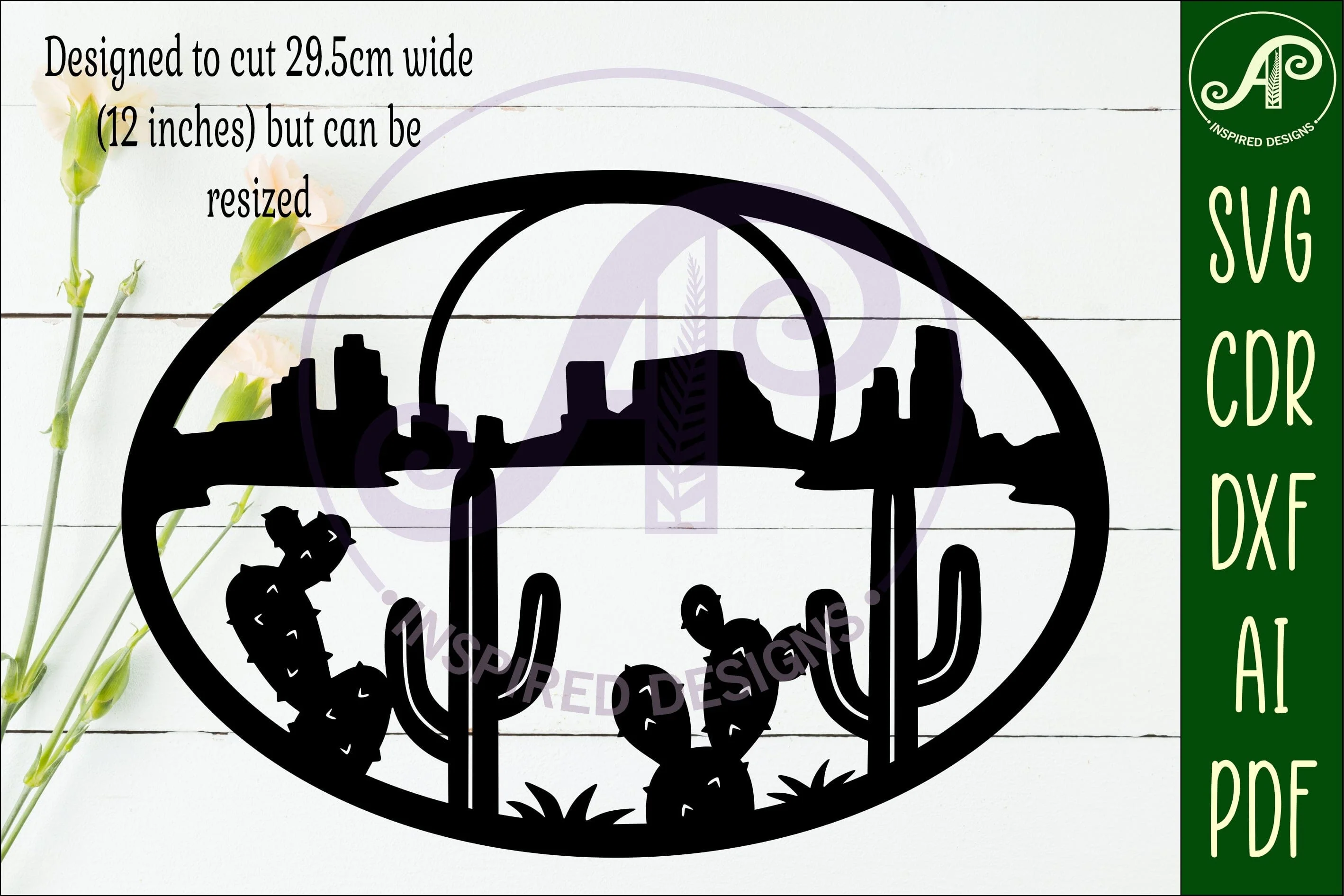 Southwest Desert Wall Art SVG, Monument Valley Cactus Oval - Image 2