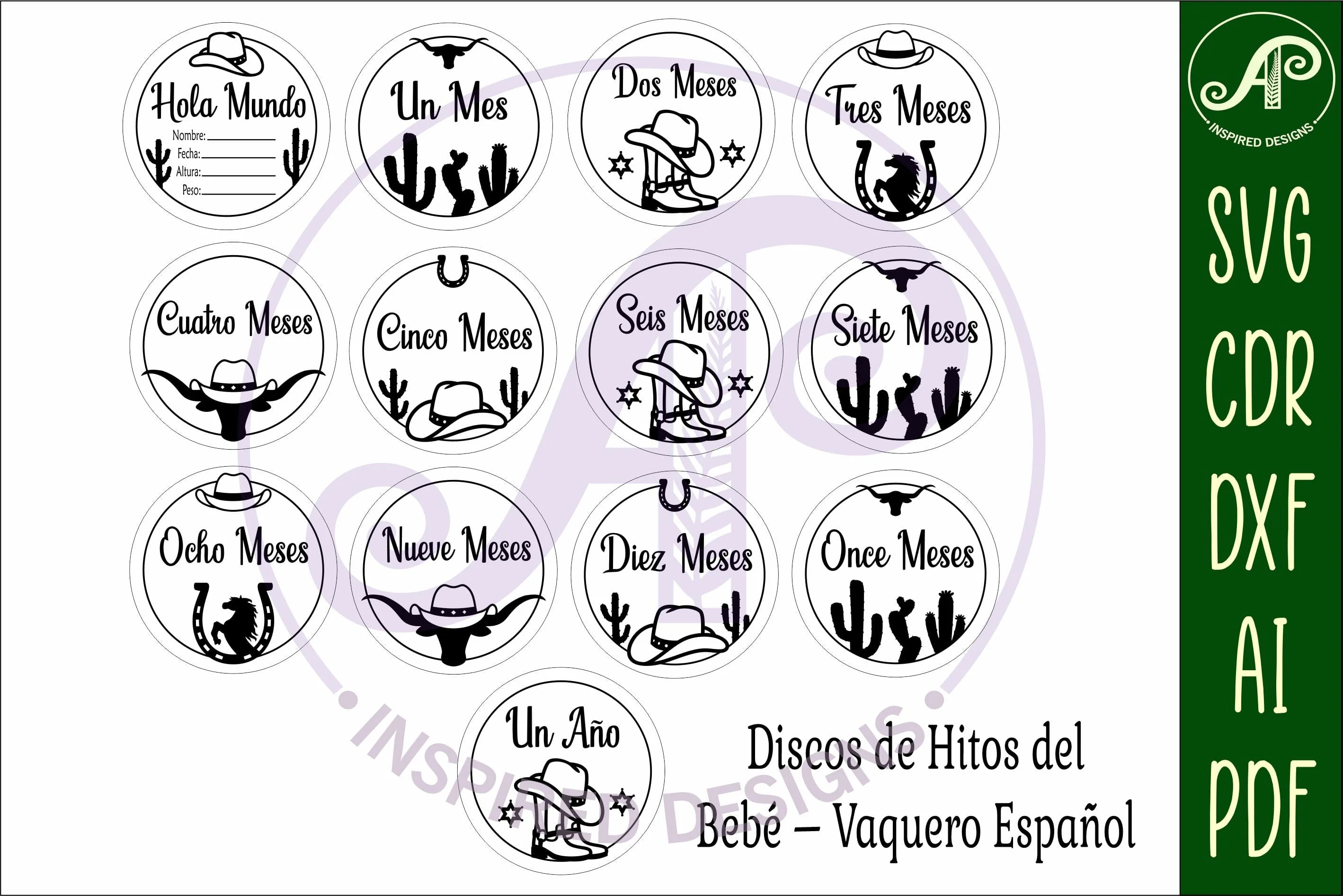 Spanish Cowboy Baby monthly milestone discs SVG - Image 5