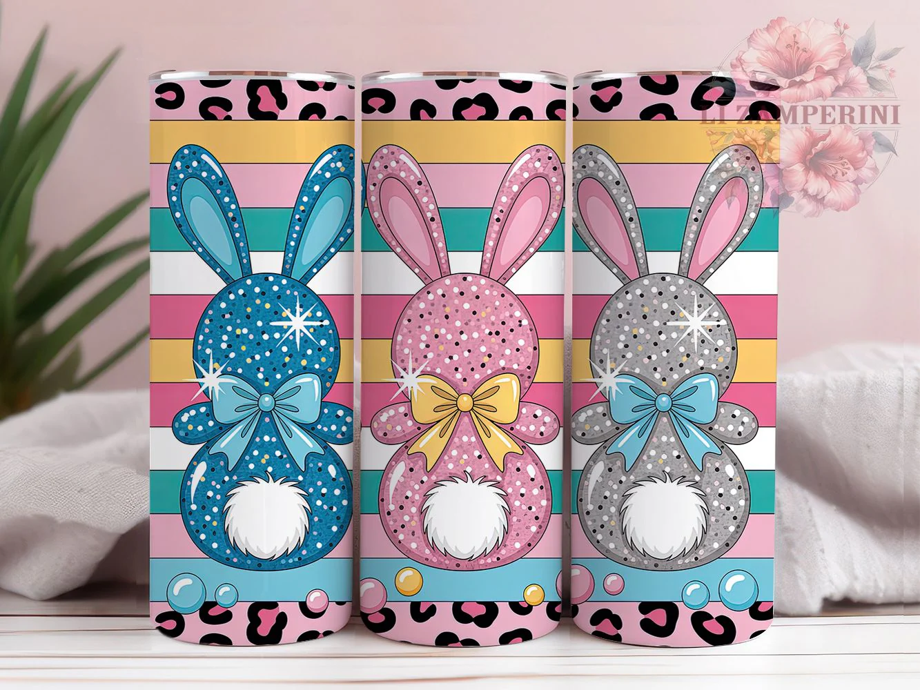 Sparkly Glitter Easter Bunny Tumbler, Easter Bunny Tumbler, Sparkly Bunny Wrap, Whimsical Glitter Wrap, Festive Bunny Wrap, Sublimation Design, Trendy Gift Idea