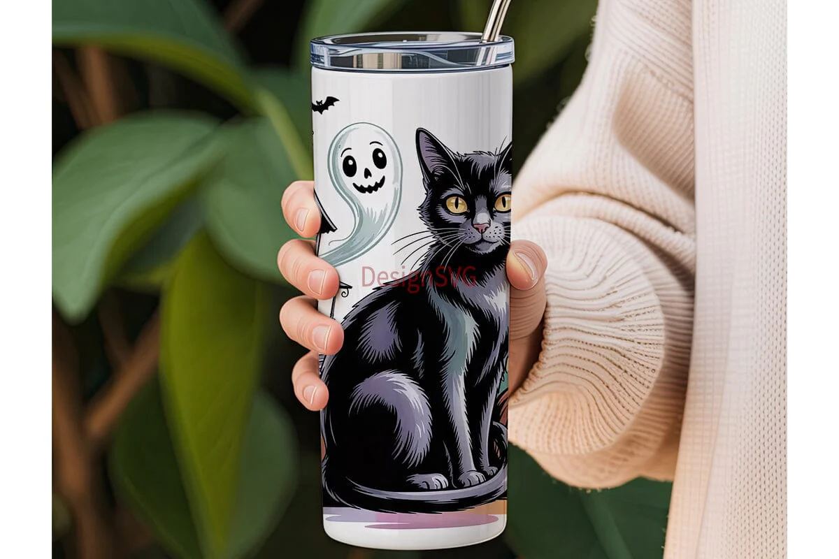 Spooky Cat Halloween 20oz Tumbler Wrap - Image 3